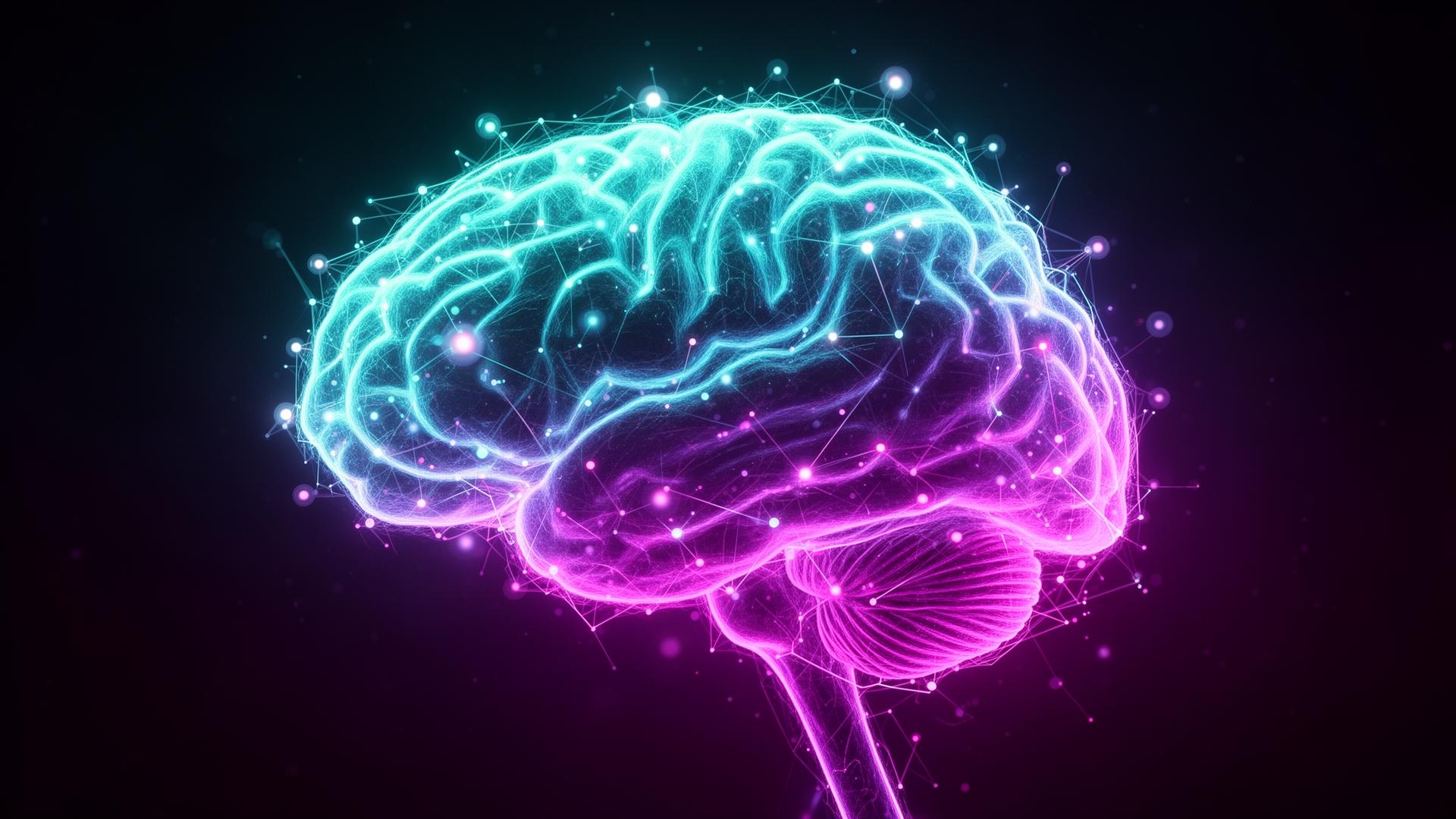 Neon visualization of an AI neural network